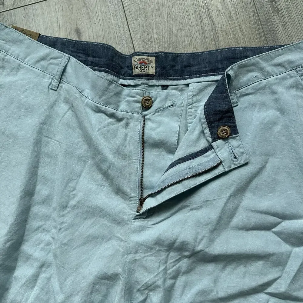 Faherty Cotton/Linen 9” Malibu Chino Shorts Summer Light Blue - Size 42 $128